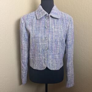 Emil Rutenberg Silk Tweed Cropped Jacket Blue Purple Hand Woven Women’s S